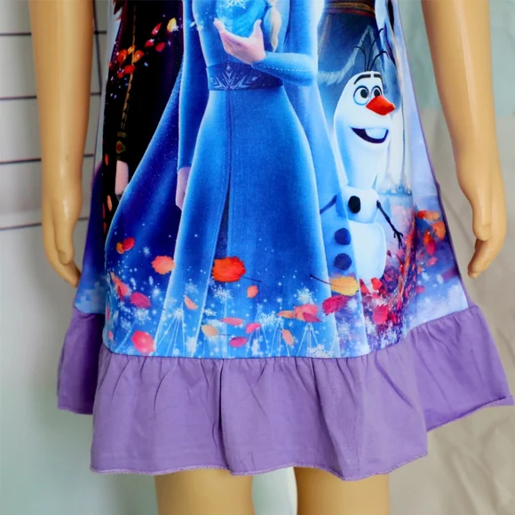 4T Girls Disney Frozen Elsa Anna Nightgown Short Sleeve Sleep Dress Elsa Pajamas - Picture 4 of 5